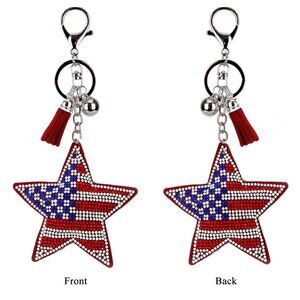 US Flag Star Double Sided Rhinestones Keychain Charm for Purse and Backpack